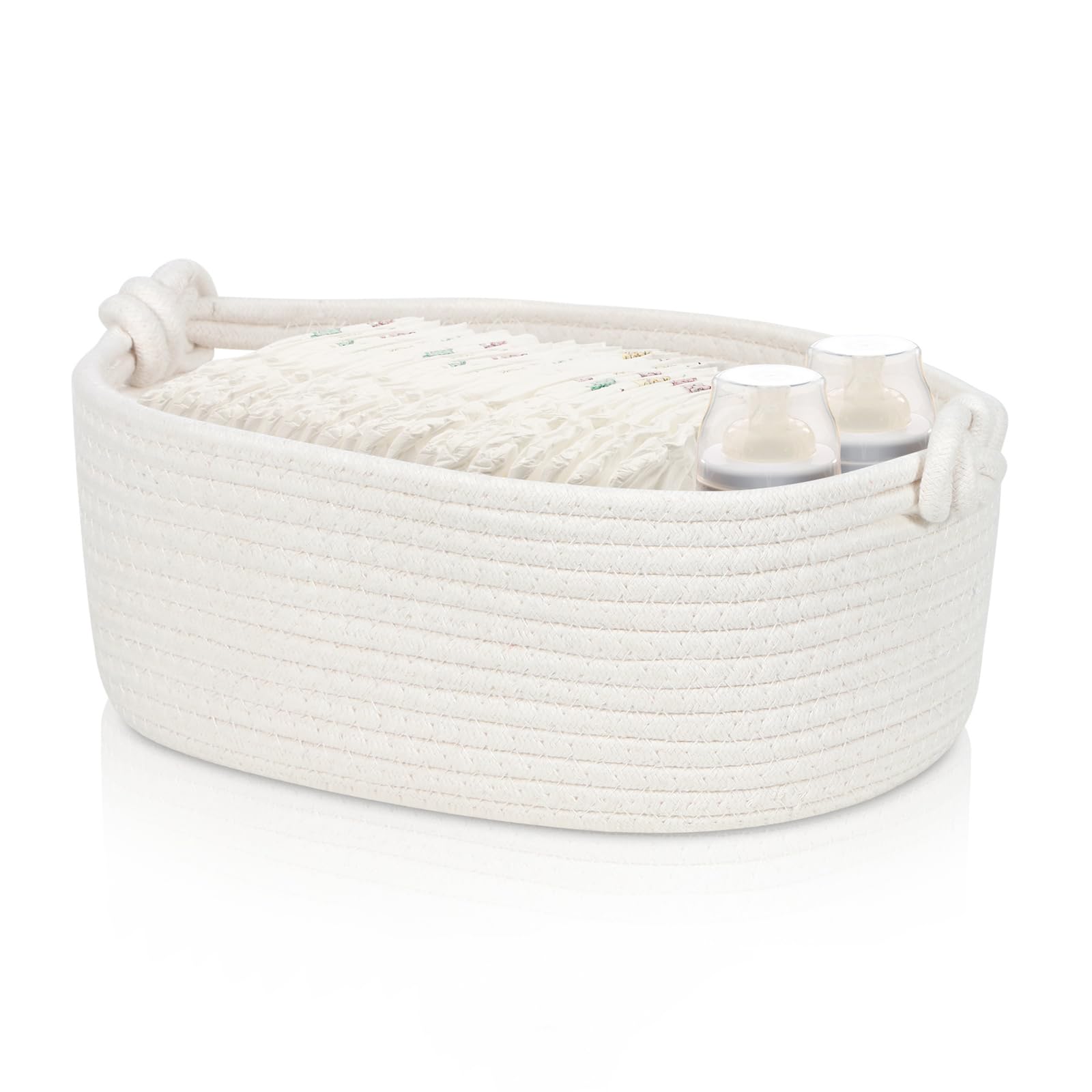 GLCON small rope basket towel storage keeps bathroom counter tidy.