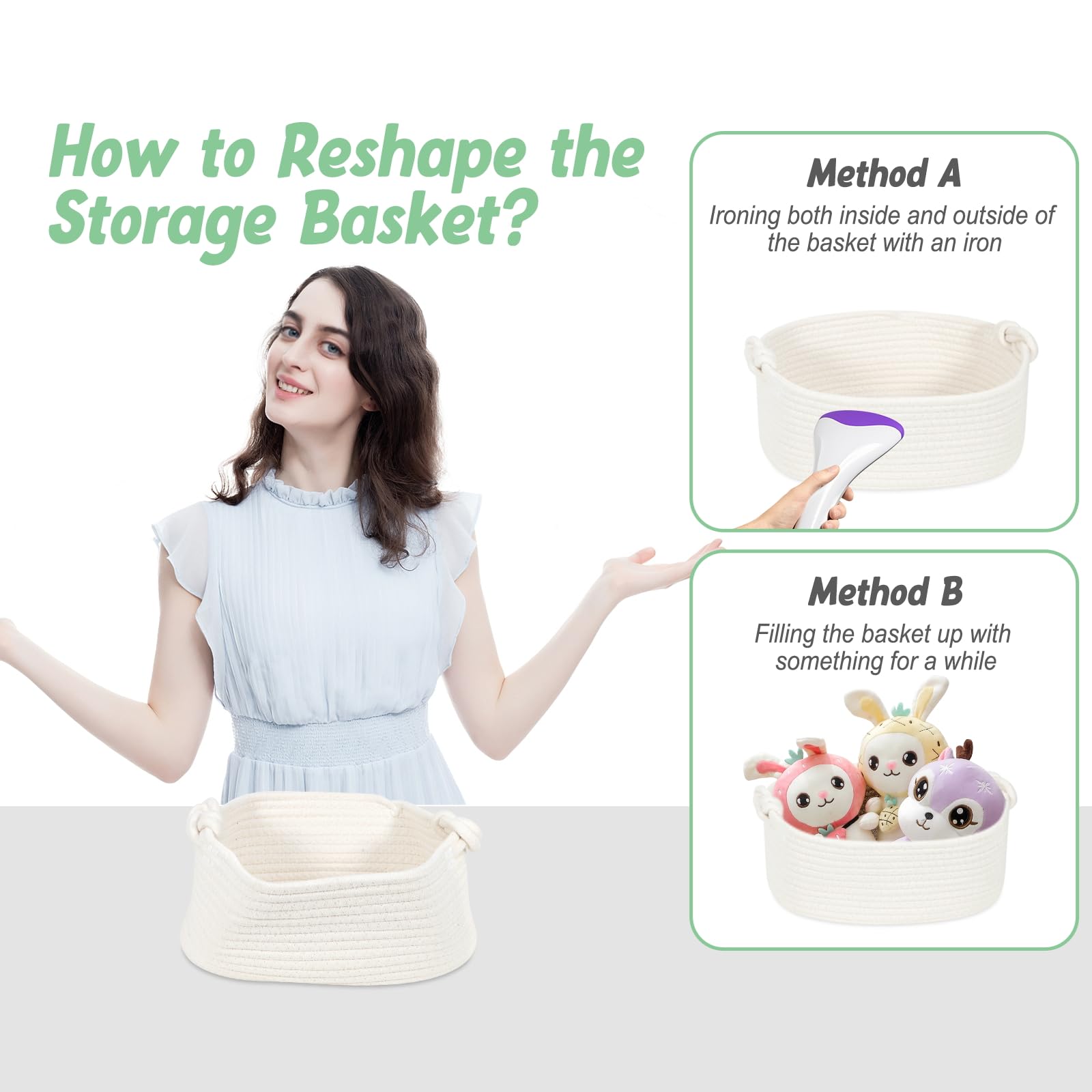 GLCON closet shelf organization using off-white rope baskets