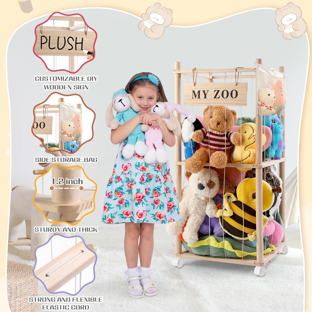 GLDZI large-capacity plush storage holds pillows, blankets, and plush toys neatly.