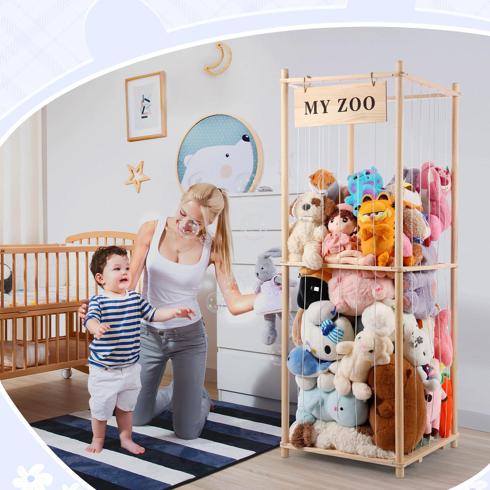 GLDZI Stuffed Animal Storage Zoo open shelves invite kids to tidy up toys.