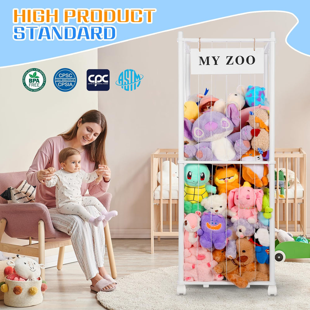 GLDZI stuffed animal storage zoo elastic cords demonstrating easy toy access.