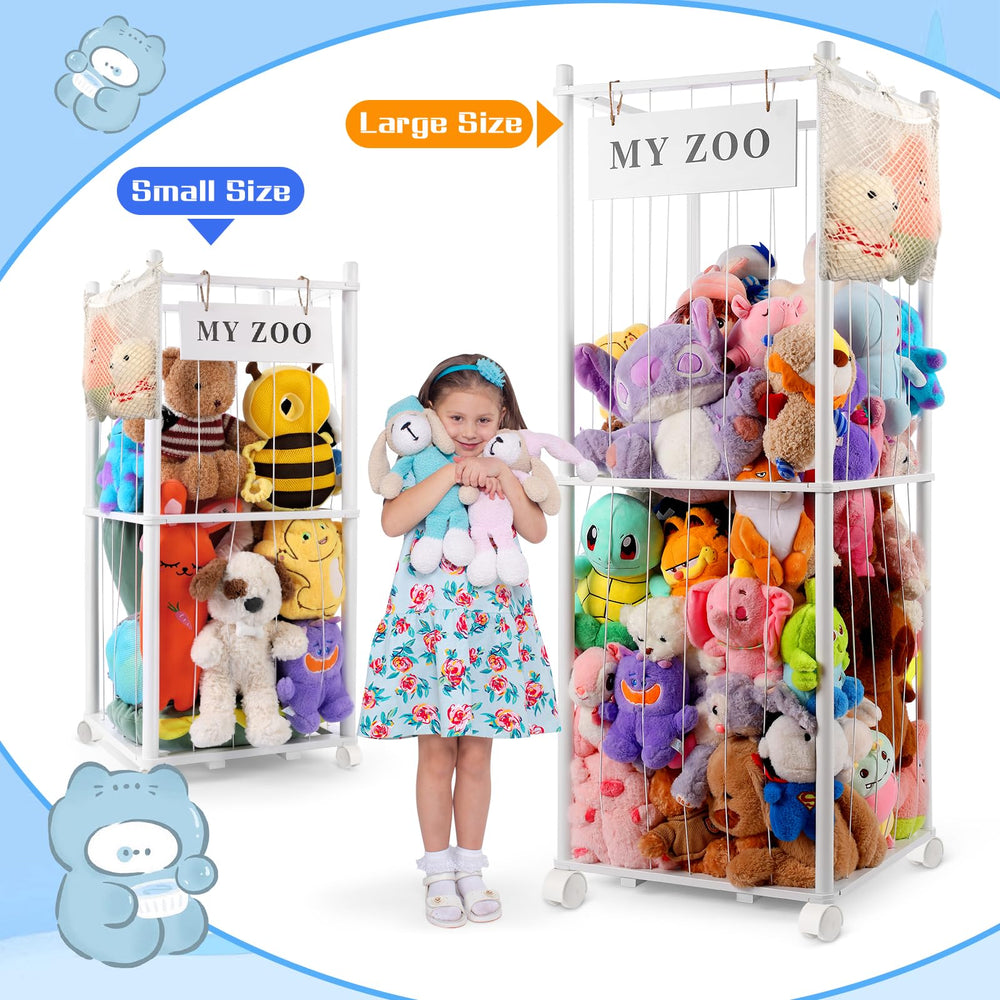GLDZI stuffed animal storage zoo in a cozy playroom setting demonstrates organization.