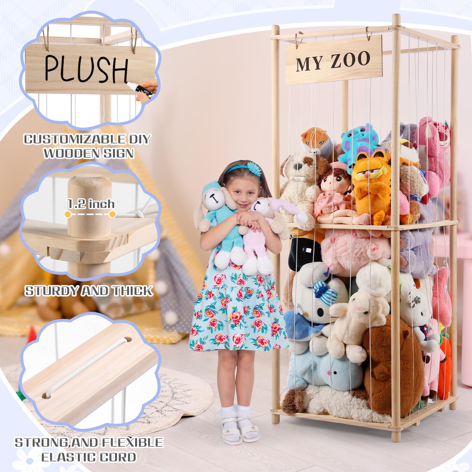 GLDZI Stuffed Animal Storage Zoo in-playroom setup keeps rooms neat and playful.