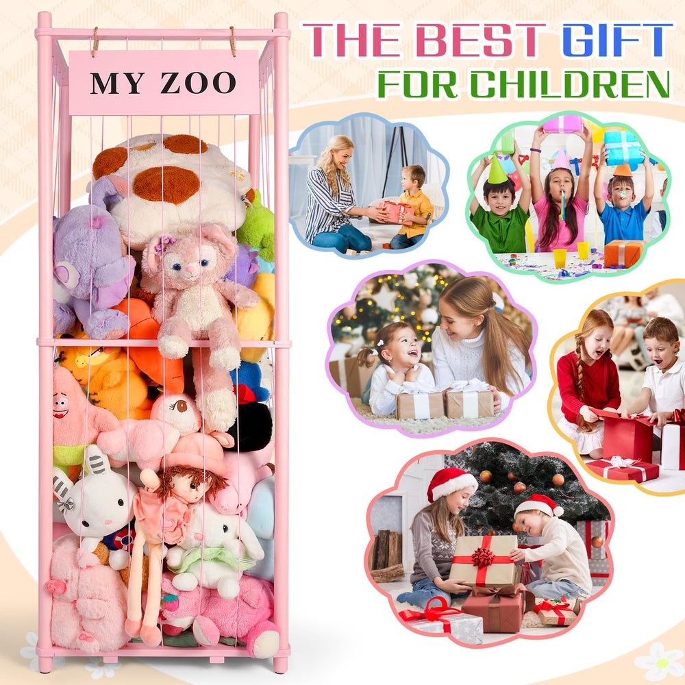 GLDZI Stuffed Animal Storage Zoo pink large assembly process with simple setup