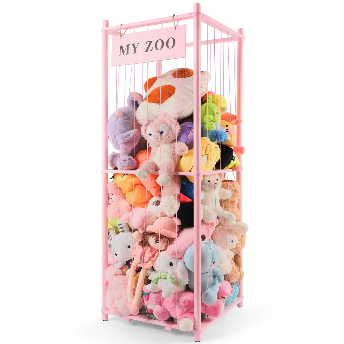 GLDZI Stuffed Animal Storage Zoo pink large open-front view showing easy access to plush toys