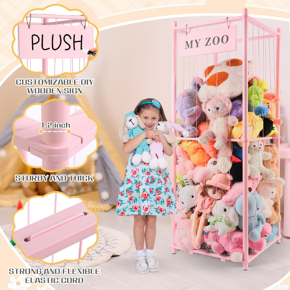 GLDZI Stuffed Animal Storage Zoo pink large organized playroom setup for plush and pillows