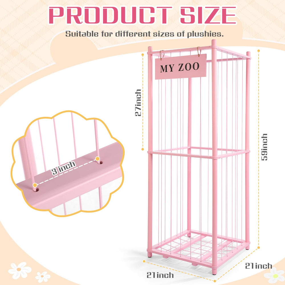 GLDZI Stuffed Animal Storage Zoo pink large side view highlighting vertical organization