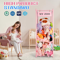 GLDZI Stuffed Animal Storage Zoo pink large wood frame showcasing durable construction