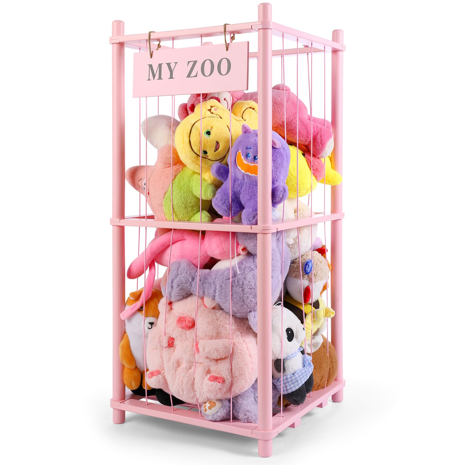 GLDZI stuffed animal storage zoo pink small front view shows accessible plush toy rack