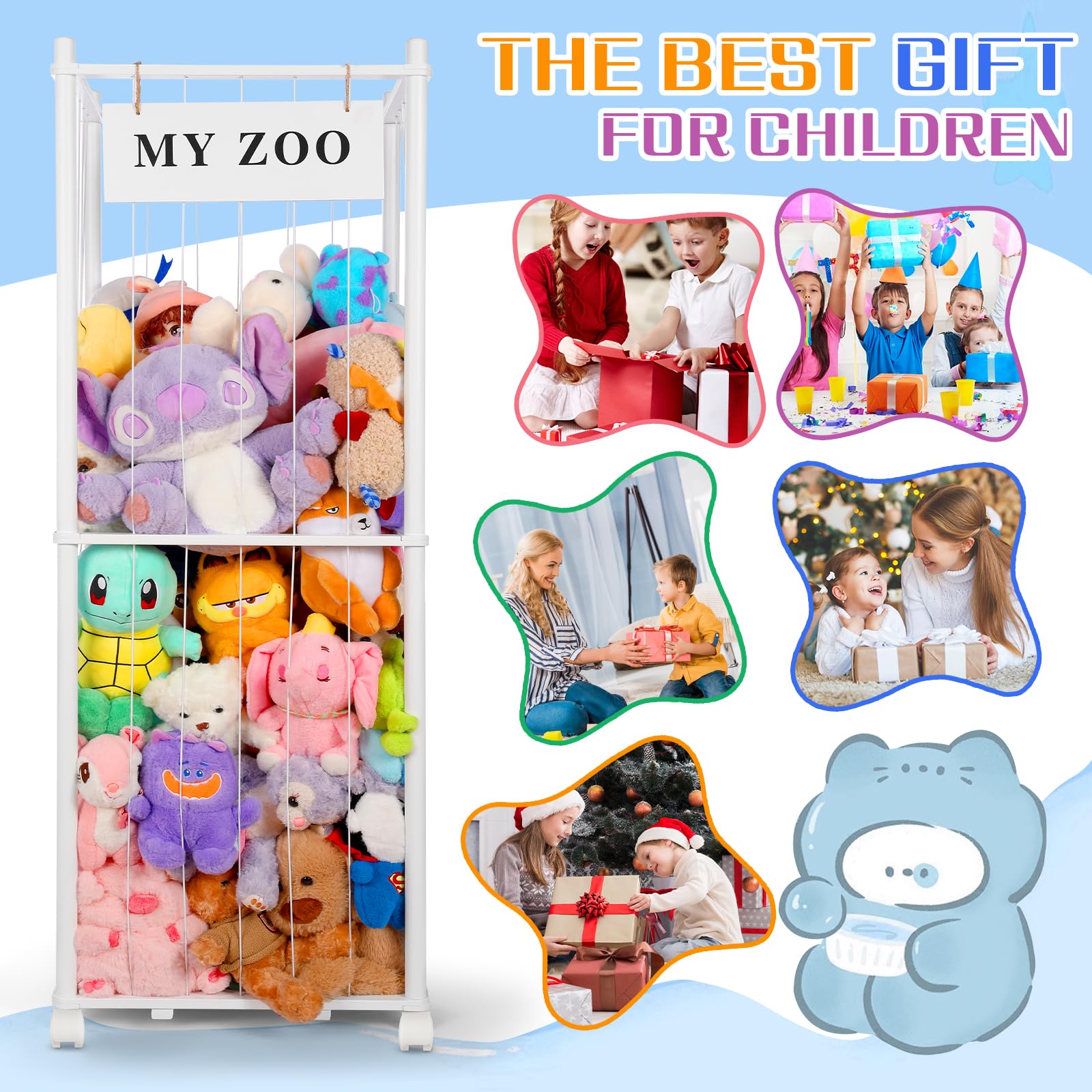 GLDZI stuffed animal storage zoo solid wood frame and elastic bands ensure durability.
