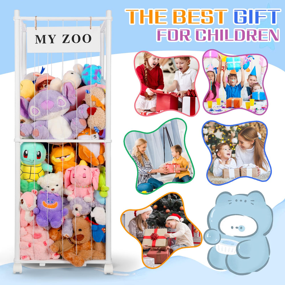 GLDZI stuffed animal storage zoo solid wood frame and elastic bands ensure durability.