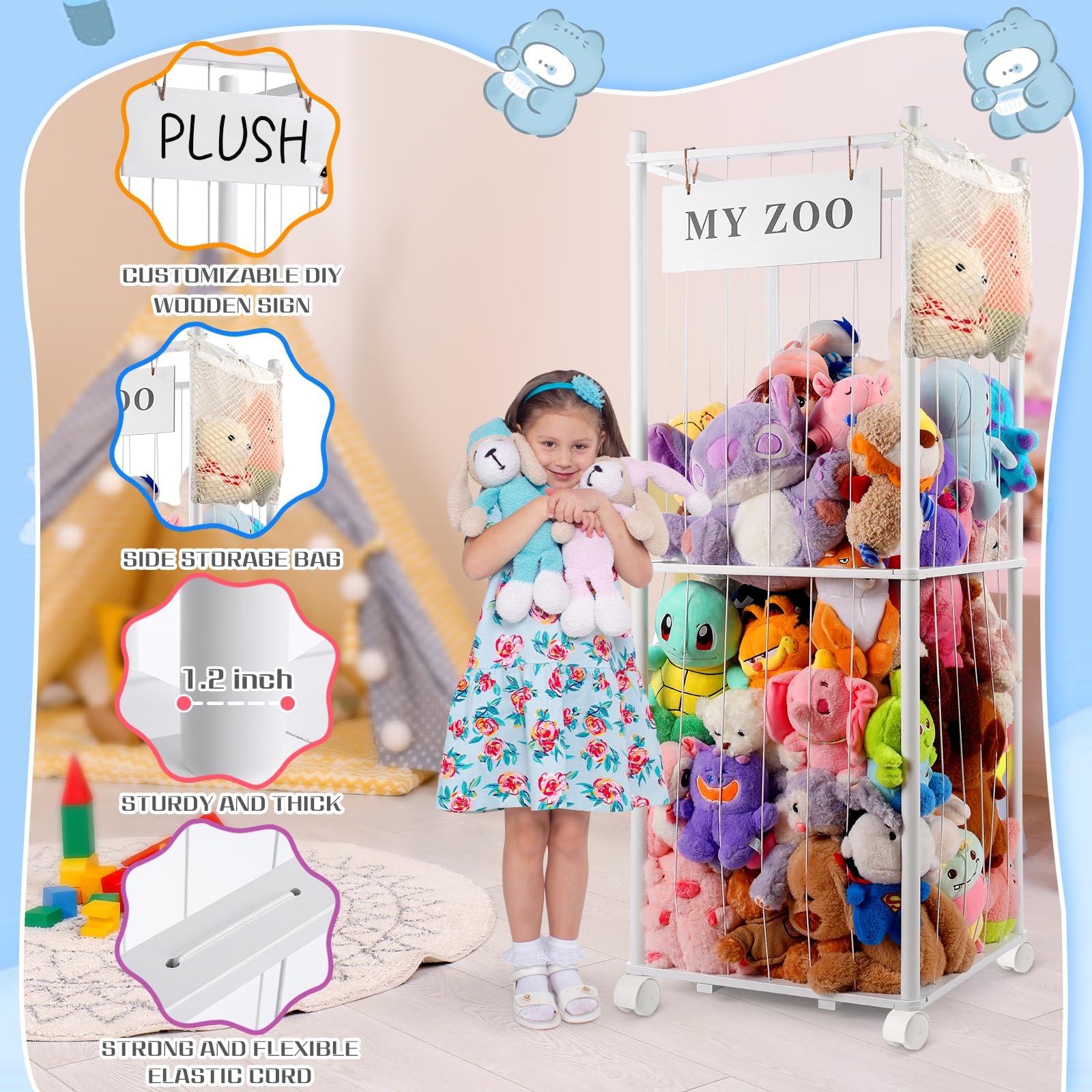 GLDZI stuffed animal storage zoo vertical design saves space in playrooms with plush storage.
