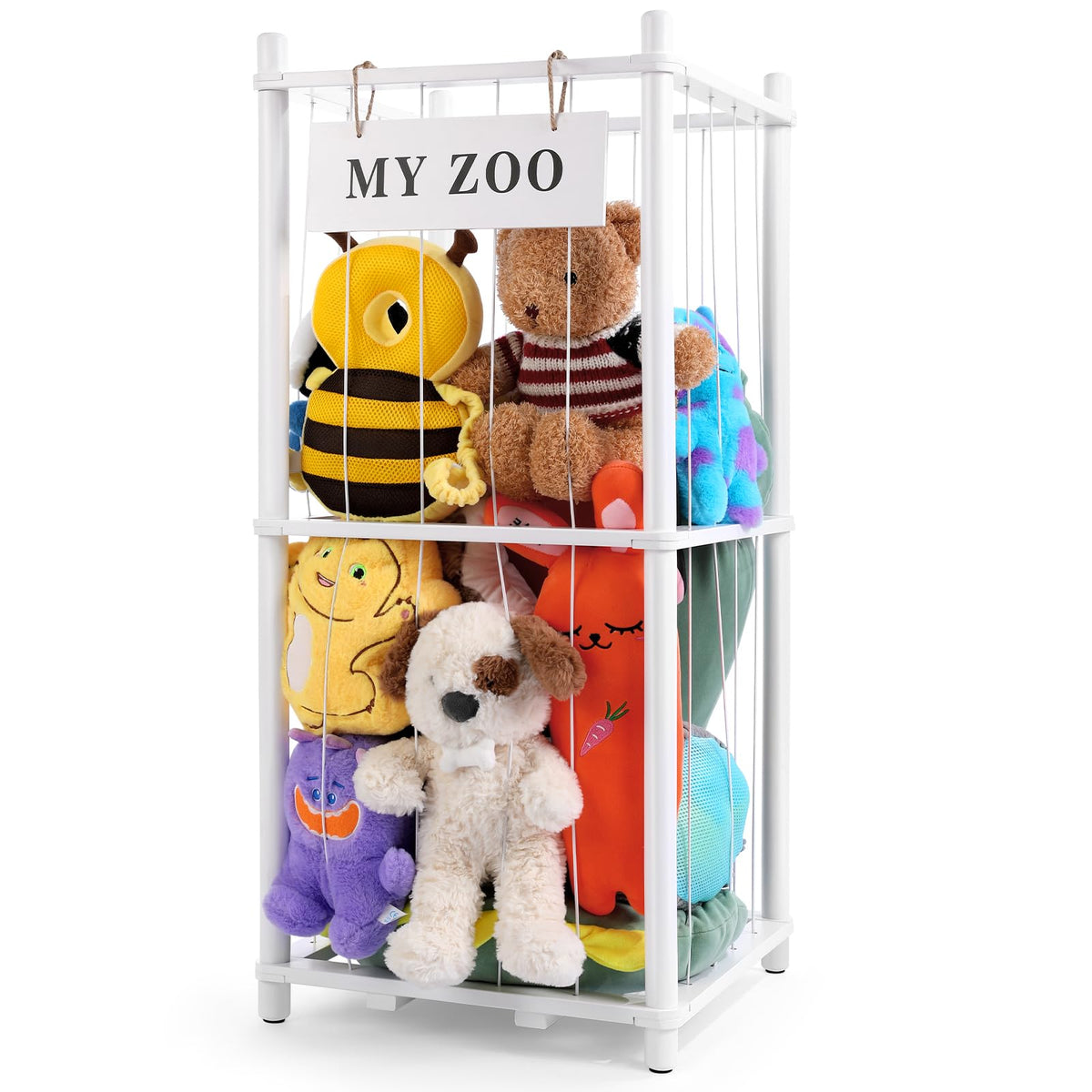 GLDZI Stuffed Animal Storage Zoo vertical shelves keep plush toys neatly organized.