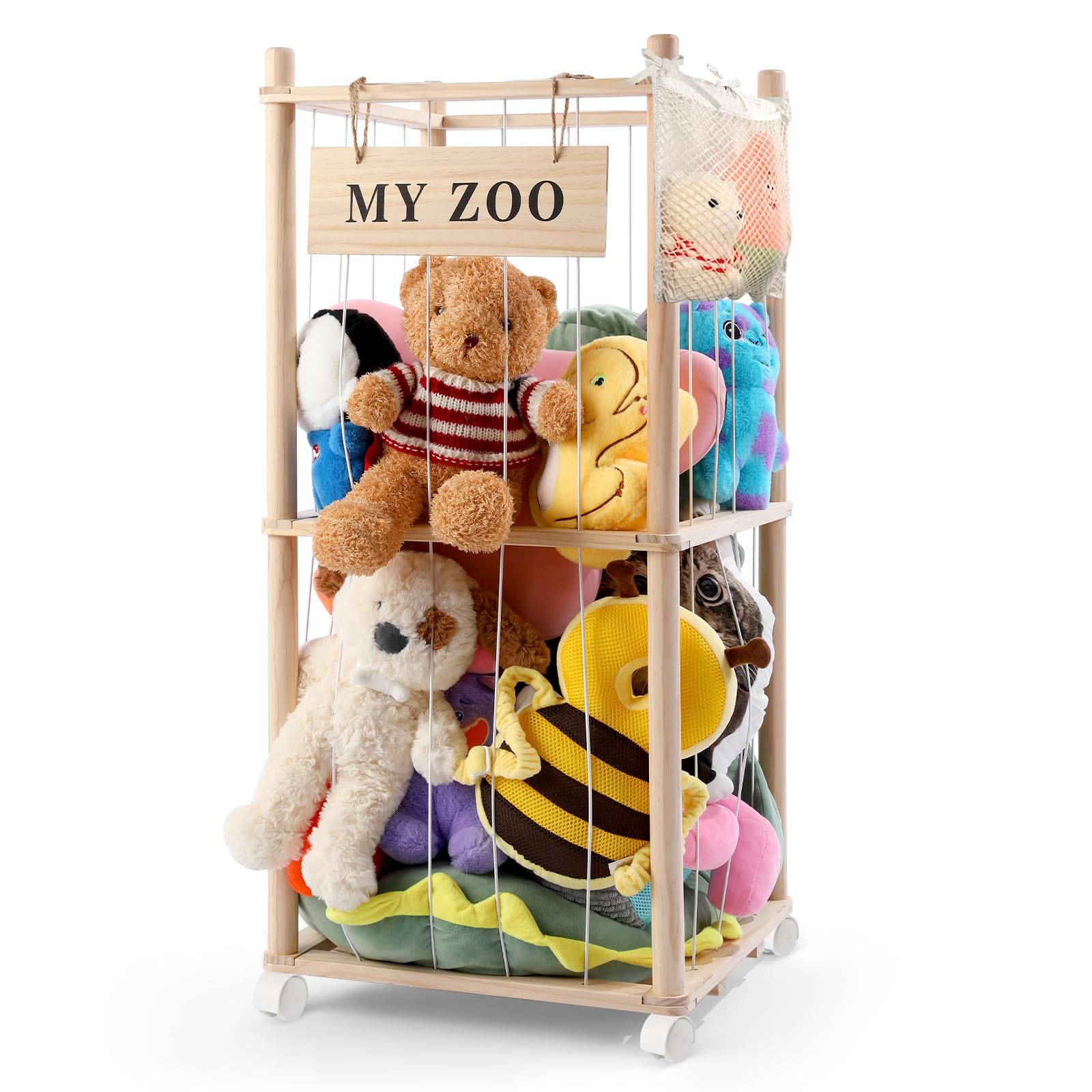 GLDZI stuffed animal storage zoo with wheels enables easy mobility and quick cleanups.