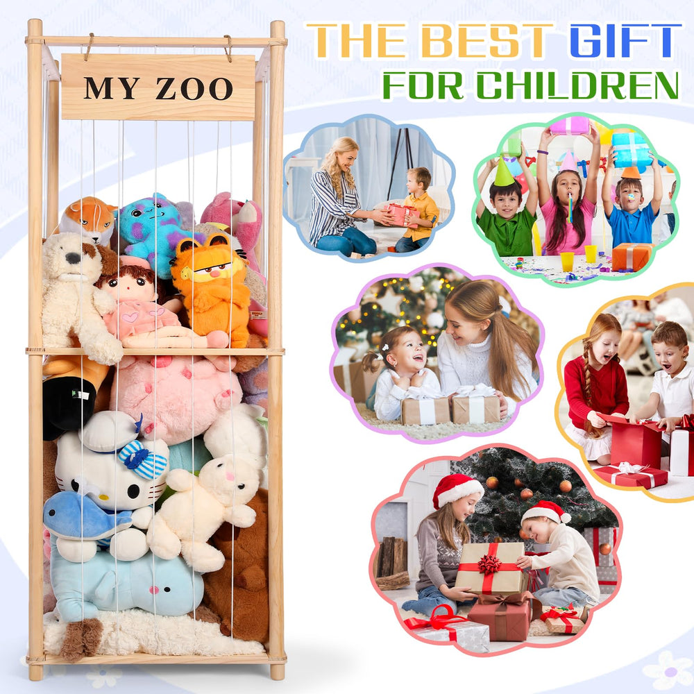 GLDZI Stuffed Animal Storage Zoo wood finish complements modern and rustic decor.