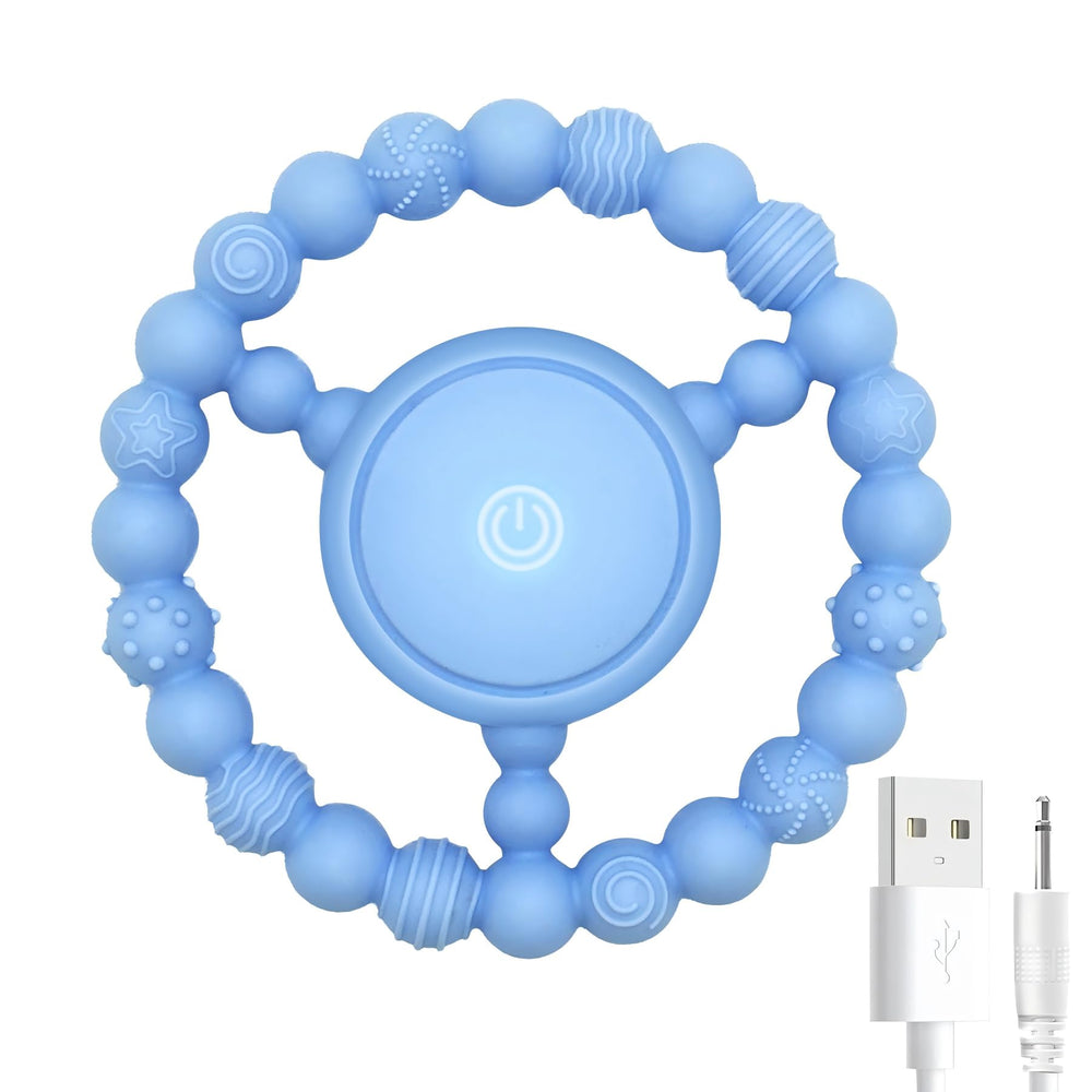 GLEEHAPY vibrating sensory chew toy blue front view supports teething comfort on the go.