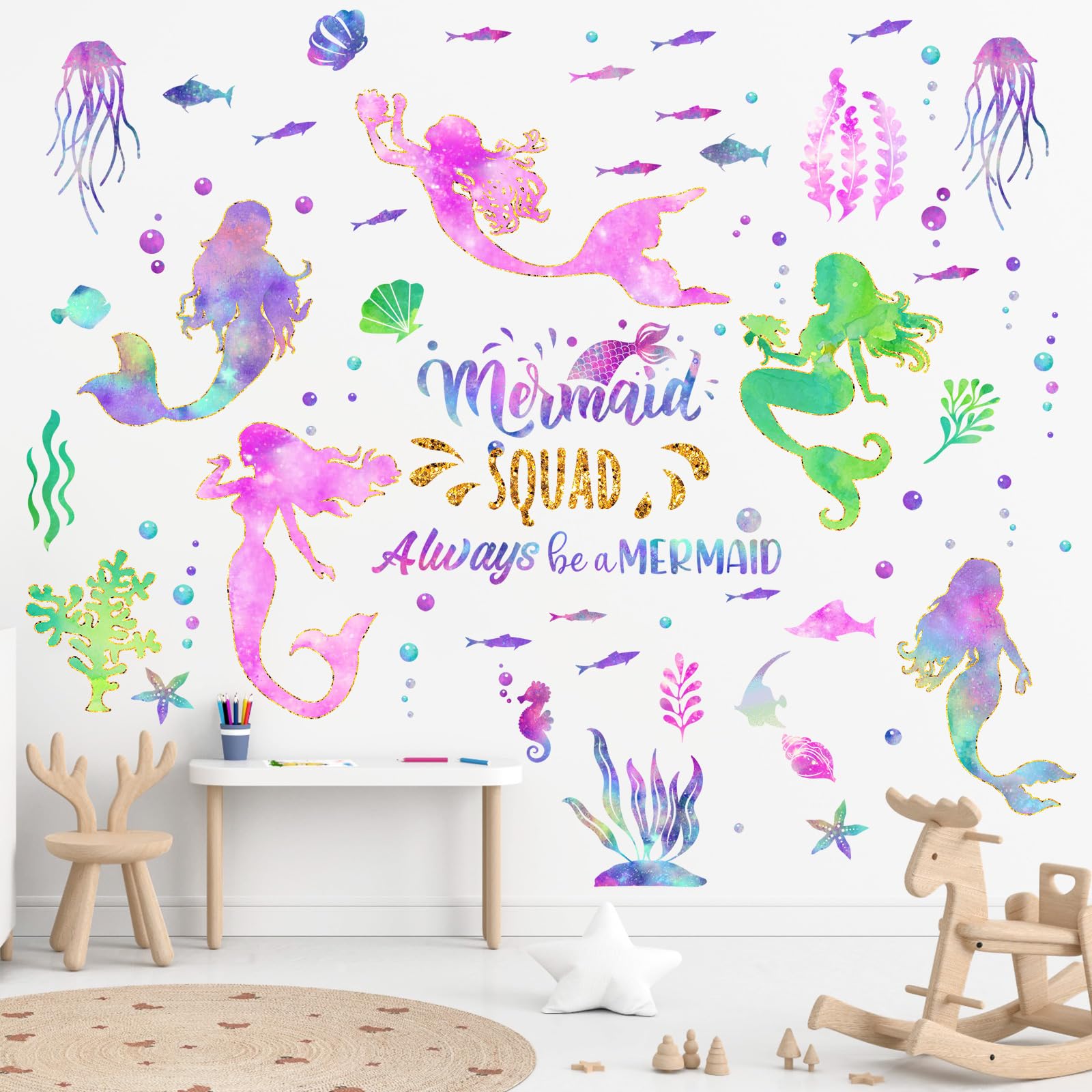 Glenmal Mermaid Wall Decal application surface shows versatile sticking on smooth walls.