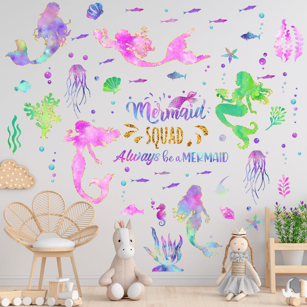 Glenmal Mermaid Wall Decal bedroom scene showcases decorative option.