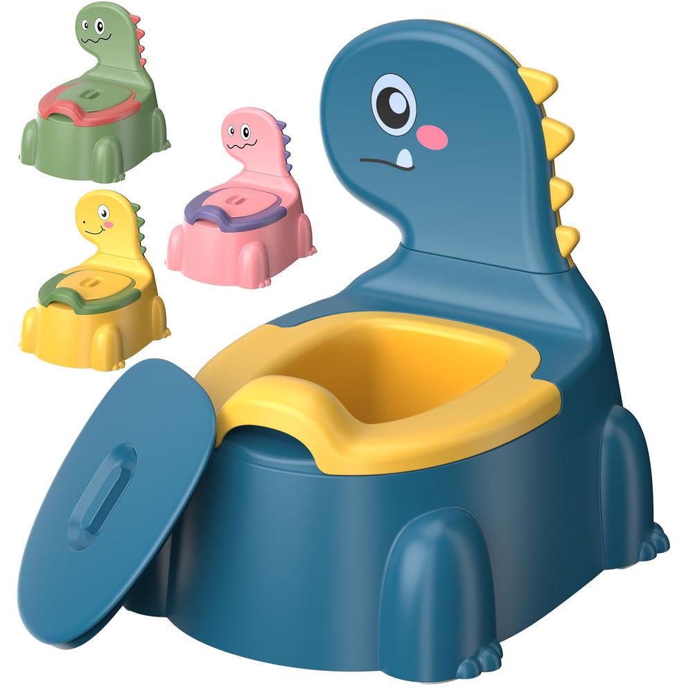 Gliizee Mall potty-training toilet with dinosaur blue front view encourages toddler engagement