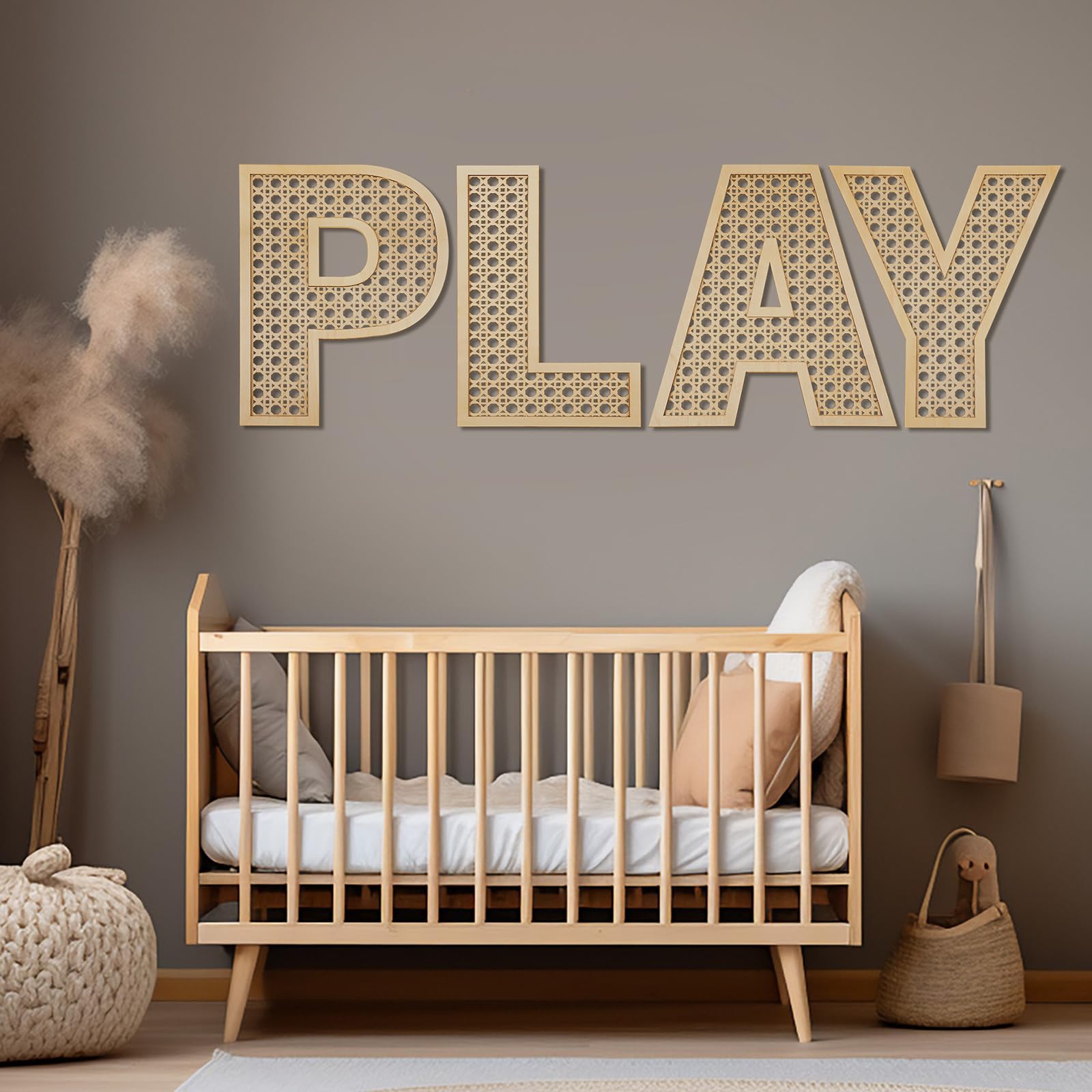 GlikCeil handcrafted rattan letters for playroom highlighting texture