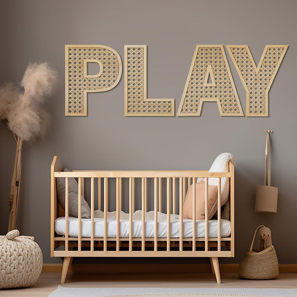 GlikCeil handcrafted rattan letters for playroom highlighting texture