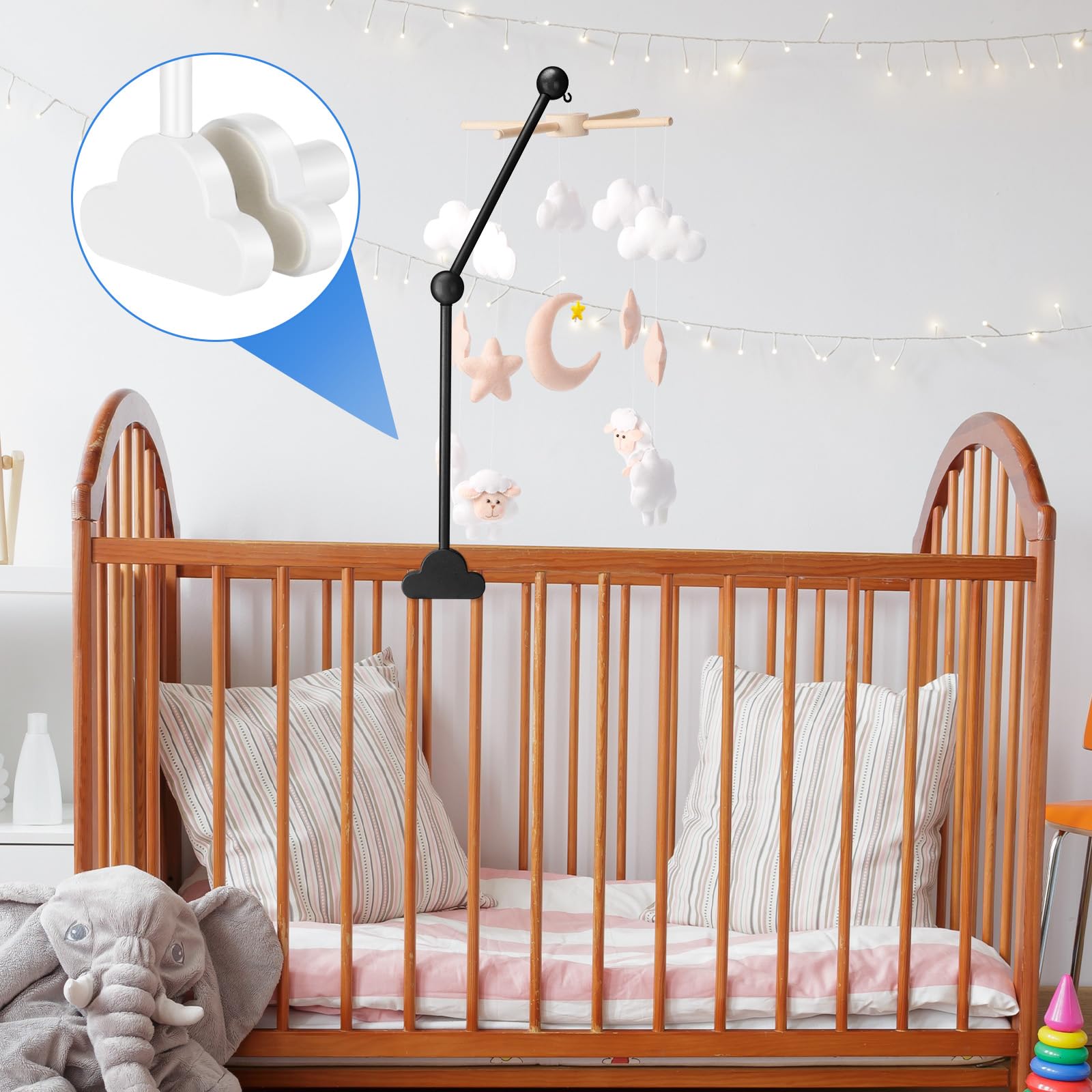 GlikCeil nursery scene with mobile arm enhancing calming bedtime environment