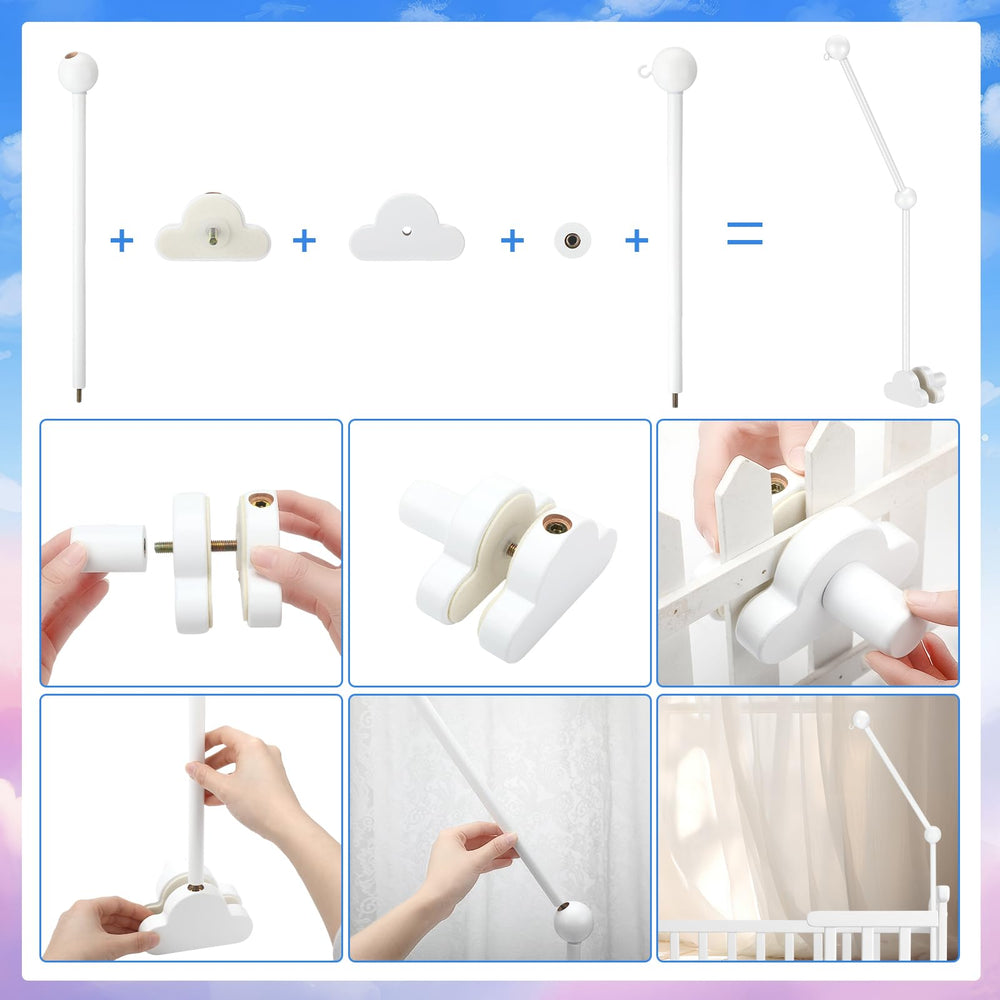 GlikCeil wooden crib mobile arm adjustable height enables safe, personalized mobile positioning