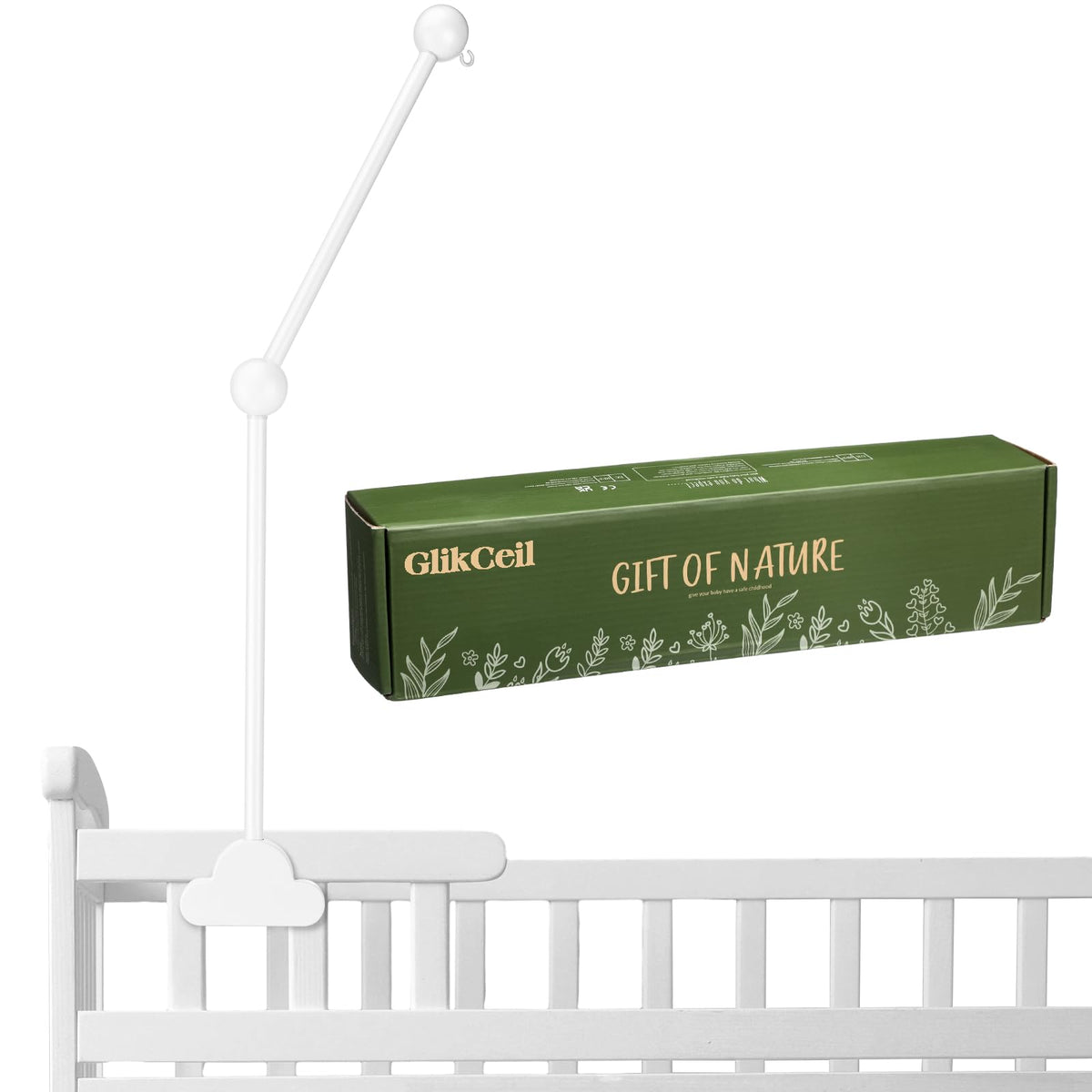 GlikCeil wooden crib mobile arm cloud design angle-adjustable for baby's visual engagement