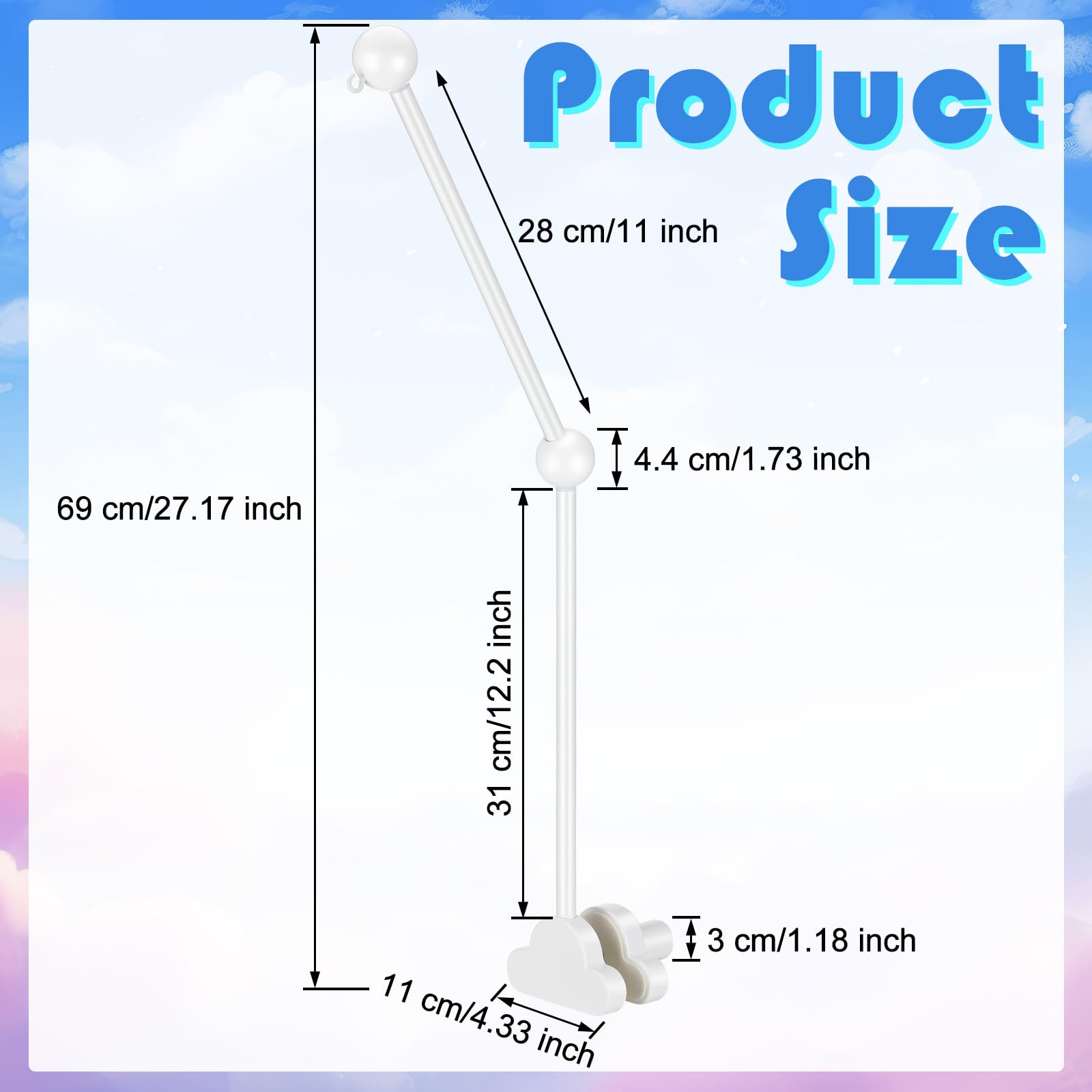 GlikCeil wooden crib mobile arm white finish supports crib bells and toys for soothing play