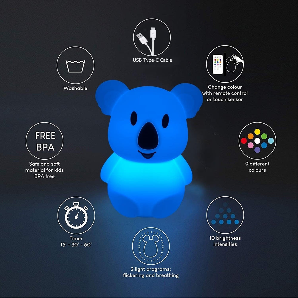 Glinrui koala night light color-changing image demonstrates playful hues for imagination and night comfort.