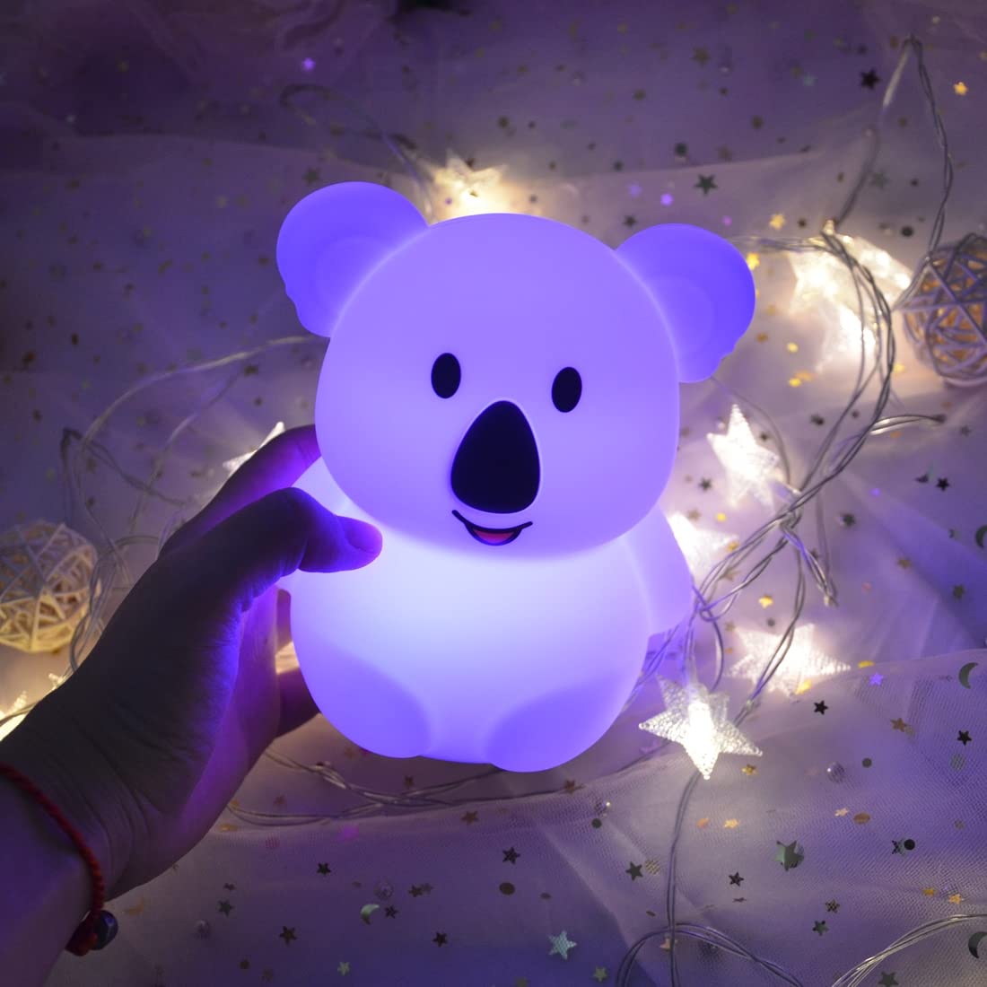 Glinrui koala night light flickering-mode image shows jump colors to spark curiosity.