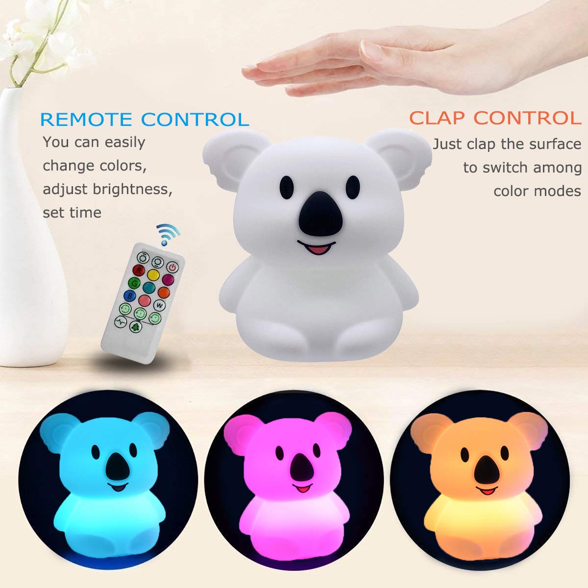 Glinrui koala night light large bedroom-use image highlights comforting color-changing mood lighting.