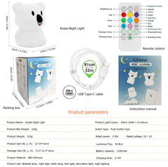 Glinrui koala night light large side view shows a soft bedside glow for late-night reading.