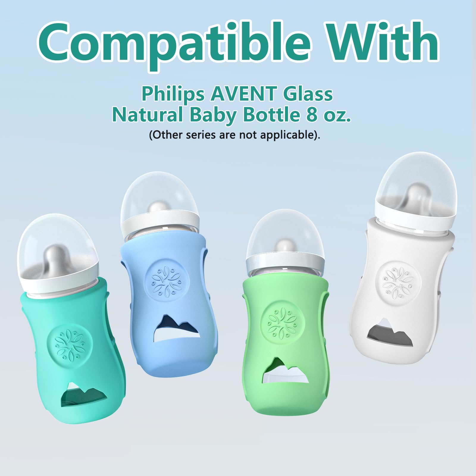 gliship silicone sleeve on Philips Avent 8oz bottle front close-up highlighting material