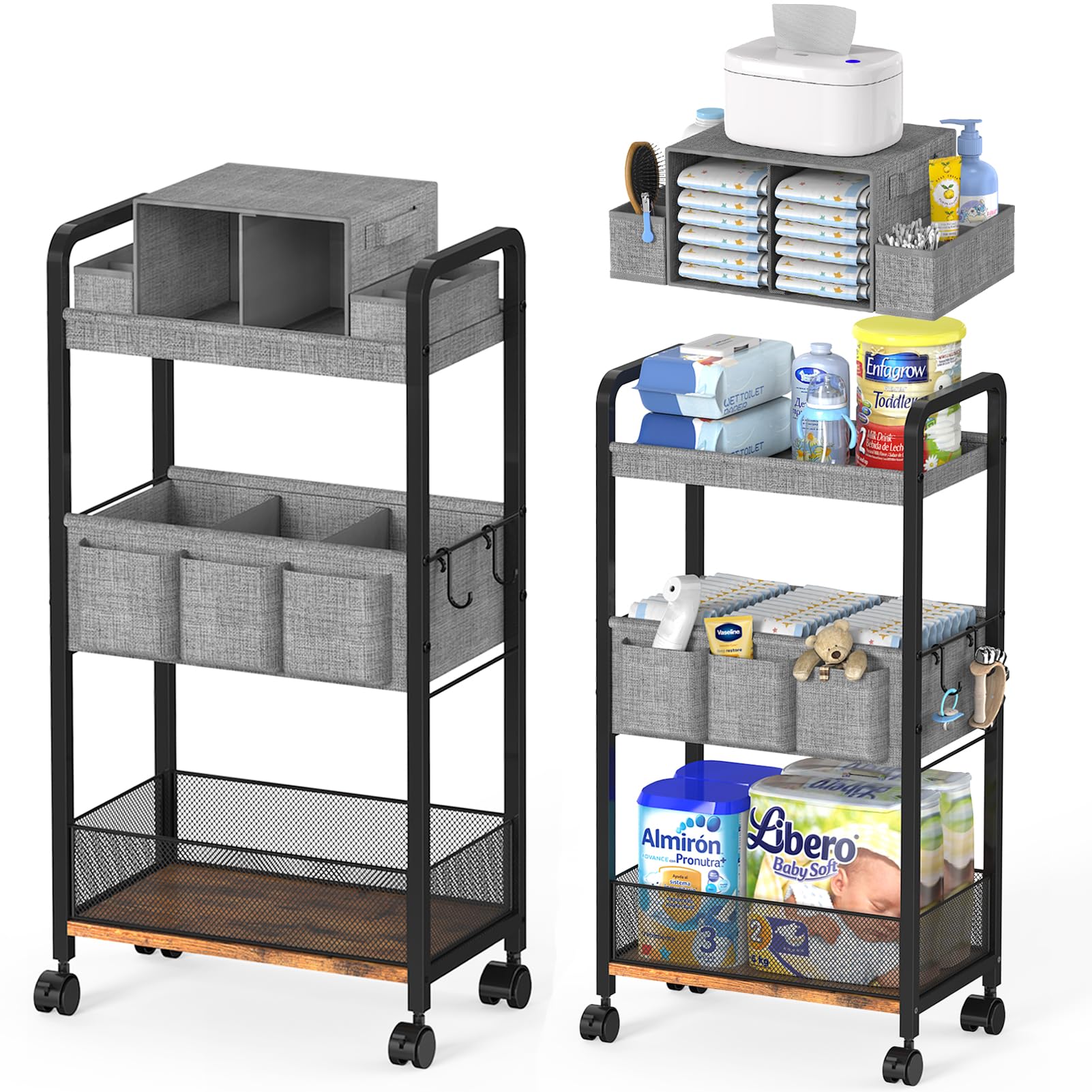 GLISWAM 2in1 diaper caddy top basket for portable changing on demand