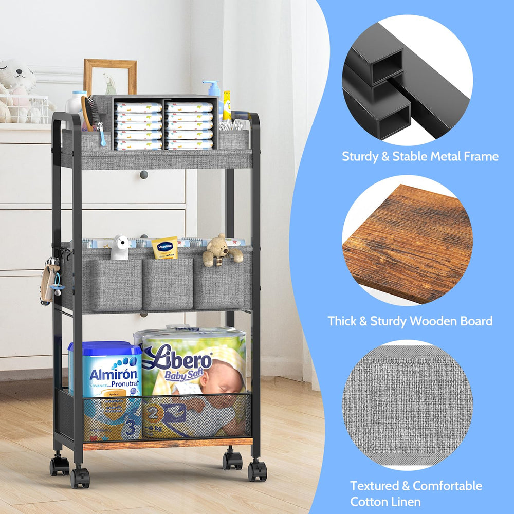 GLISWAM bedside cart metal frame offers sturdy support for heavy baby gear