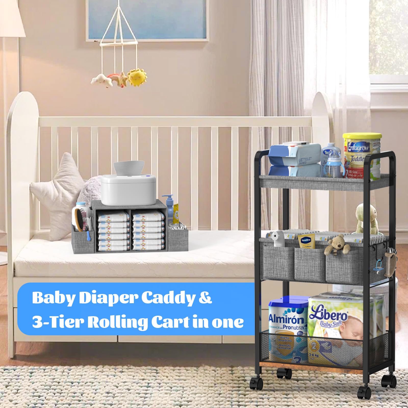 GLISWAM diaper cart wheels 360 enable smooth moves between rooms