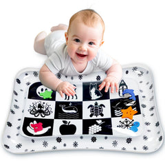 gljyoka tummy time water mat with black-and-white patterns supports early visual tracking