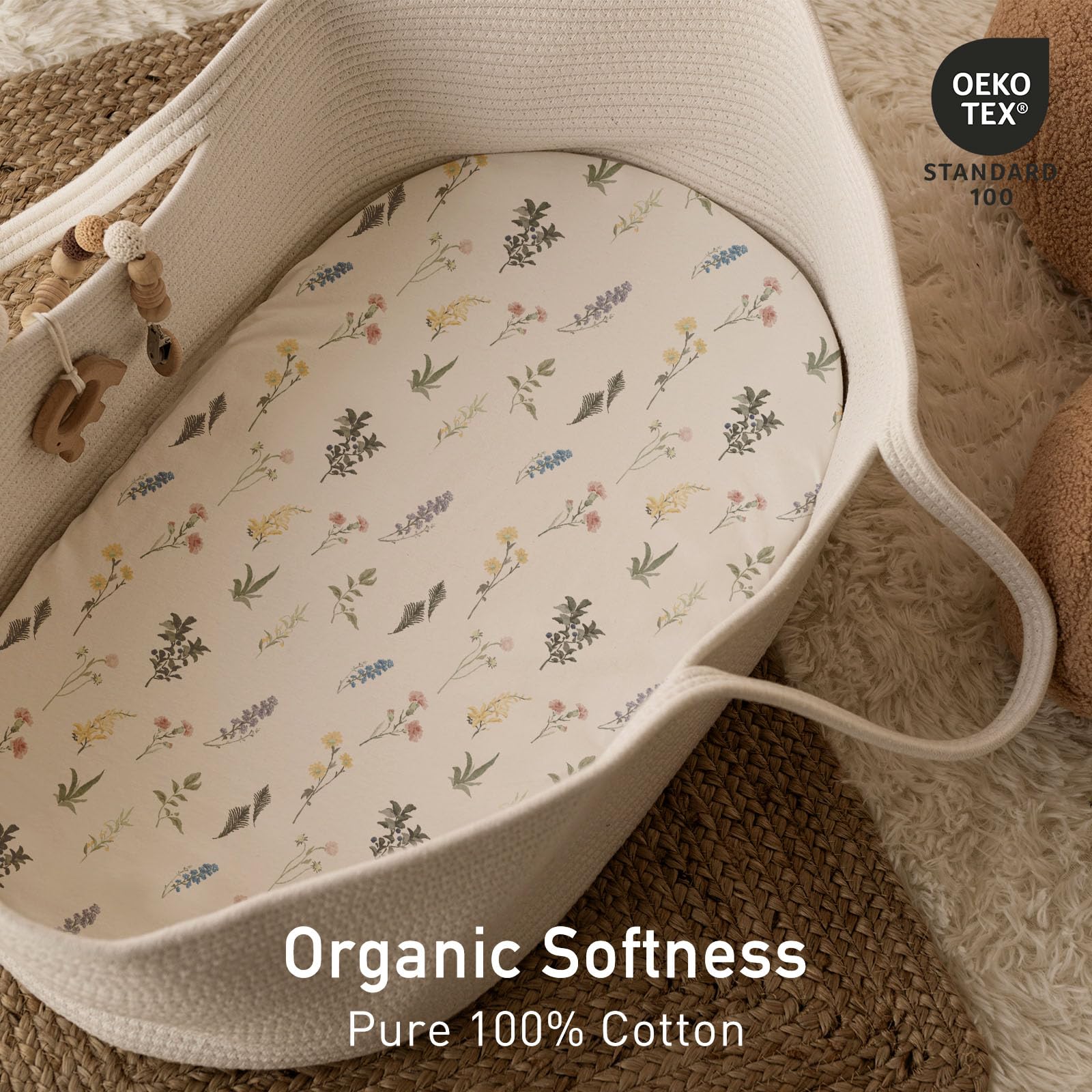 GLLQUEN BABY bassinet sheets 33x17 fit shows mattress coverage.