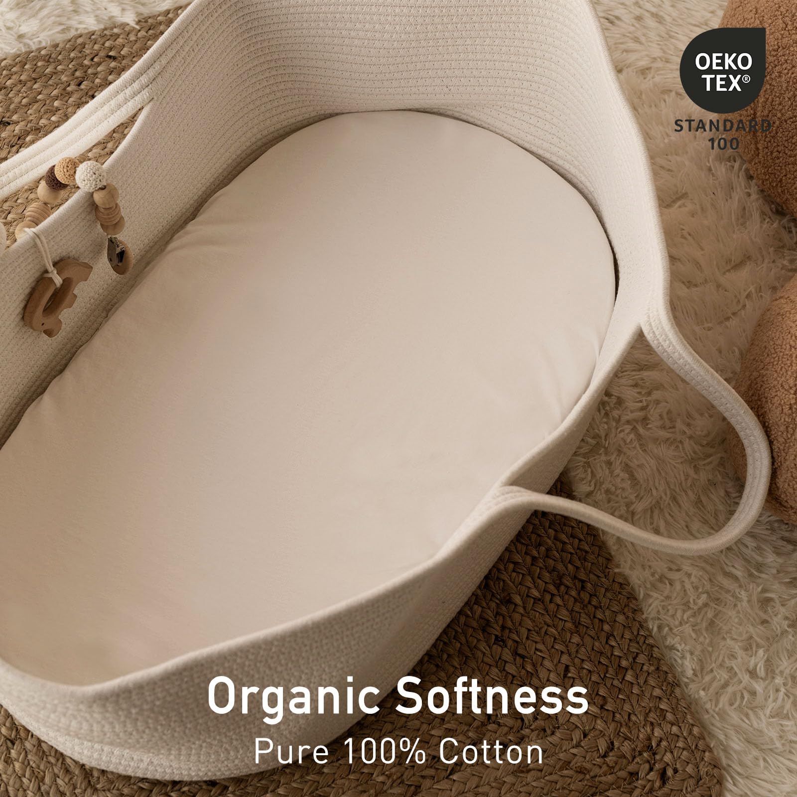 GLLQUEN BABY bassinet sheets 360° elastic fit guarding against slipping.
