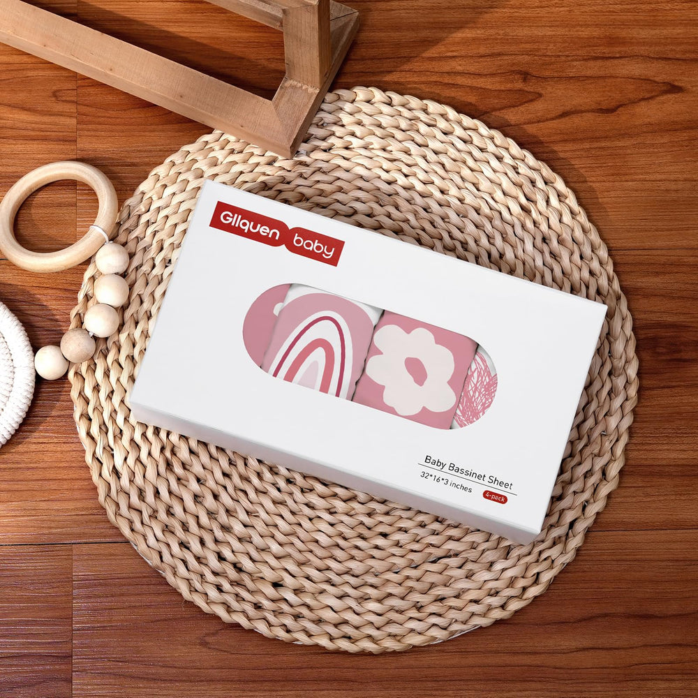 GLLQUEN BABY bassinet sheets deluxe 4-pack box ready for quick changes