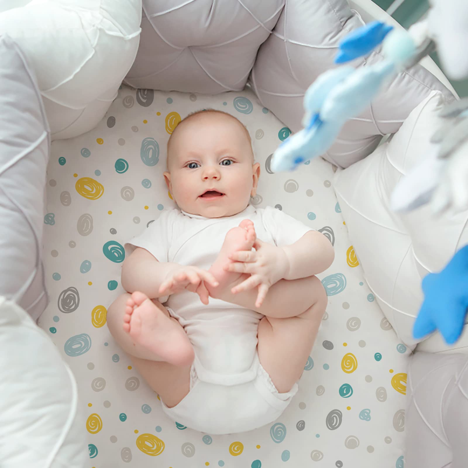 Gllquen Baby bassinet sheets elastic band secures snug mattress fit.