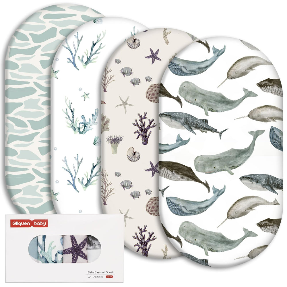 GLLQUEN BABY bassinet sheets Marine pattern offer breathable comfort for newborn sleep