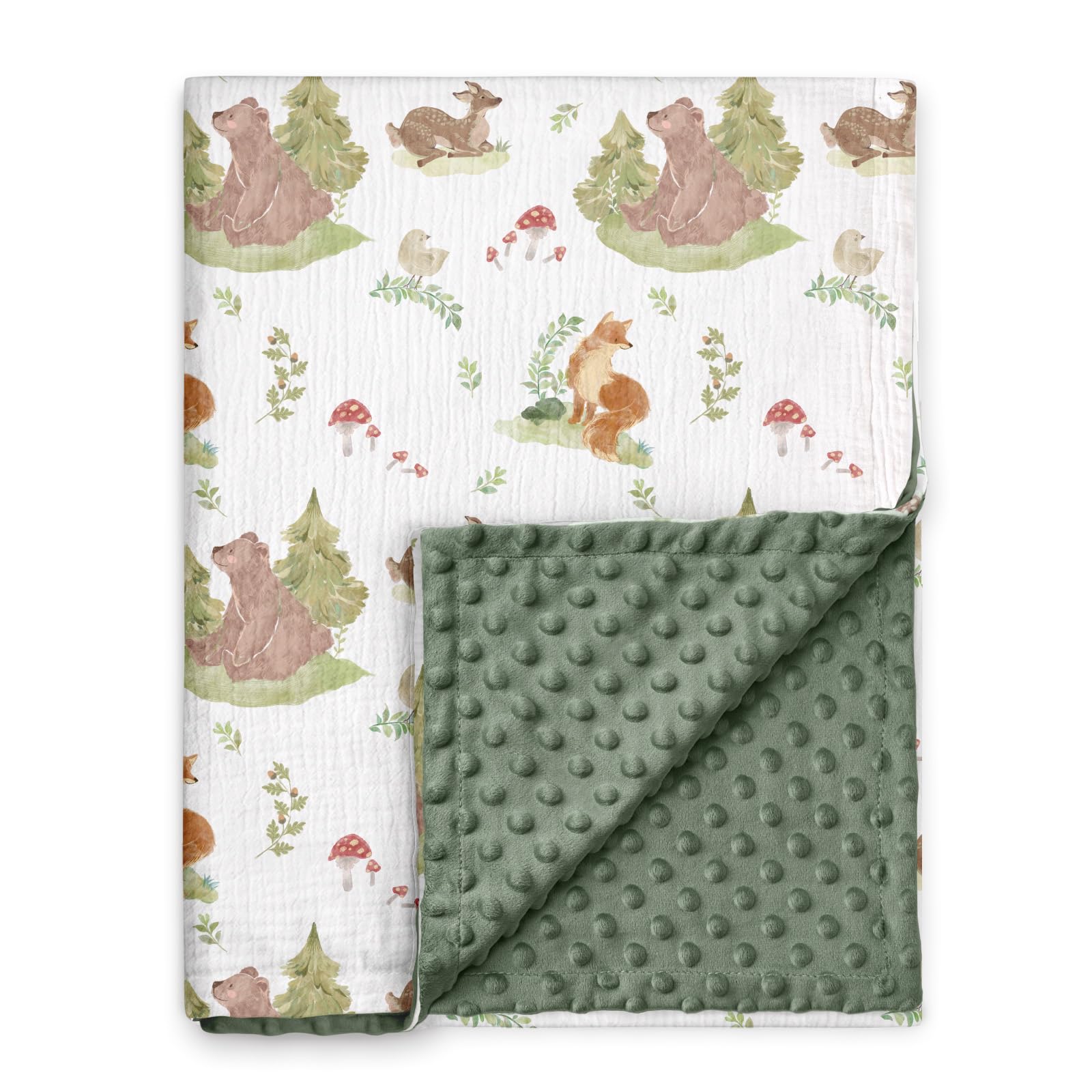 GLLQUEN BABY Forest Stories blanket front view shows breathable muslin for gentle newborn warmth