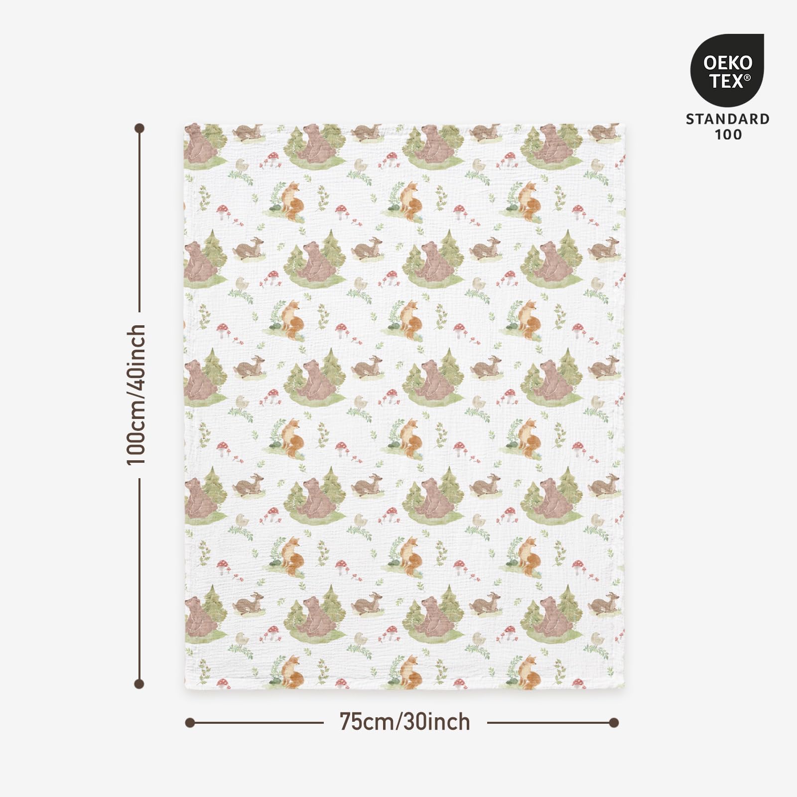 GLLQUEN BABY Forest Stories muslin-front blanket sized 30x40 inches for swaddling warmth