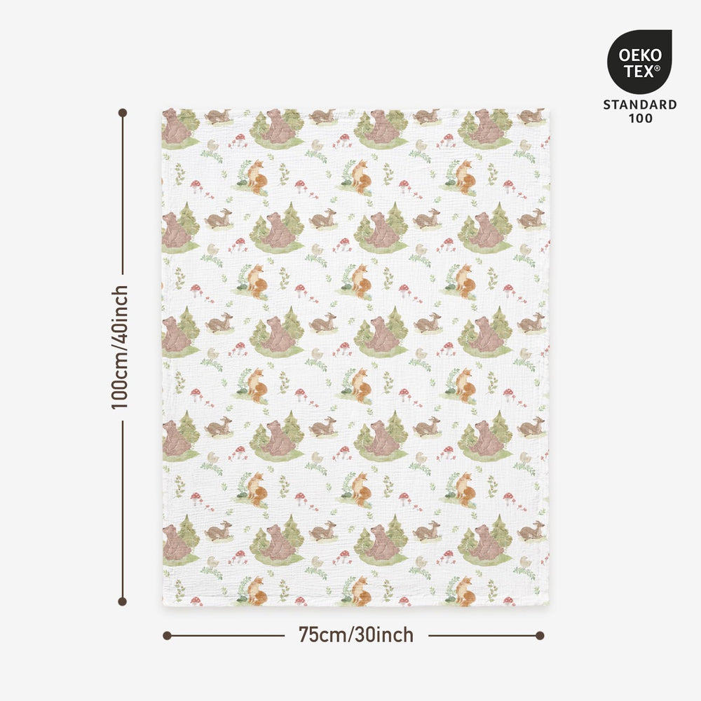 GLLQUEN BABY Forest Stories muslin-front blanket sized 30x40 inches for swaddling warmth