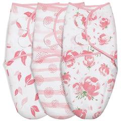 GLLQUEN BABY girl swaddles 3-pack pink floral pattern for cozy secure sleep