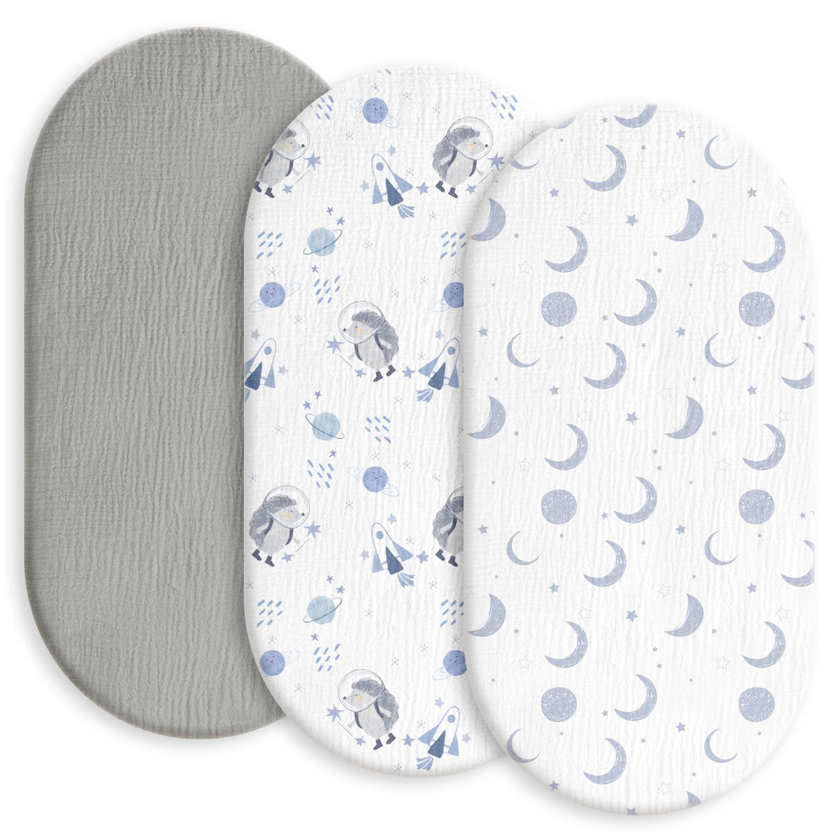 Gllquen Baby muslin bassinet sheets 3-pack stacked for nursery organization and breathable comfort