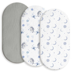 Gllquen Baby muslin bassinet sheets 3-pack stacked for nursery organization and breathable comfort