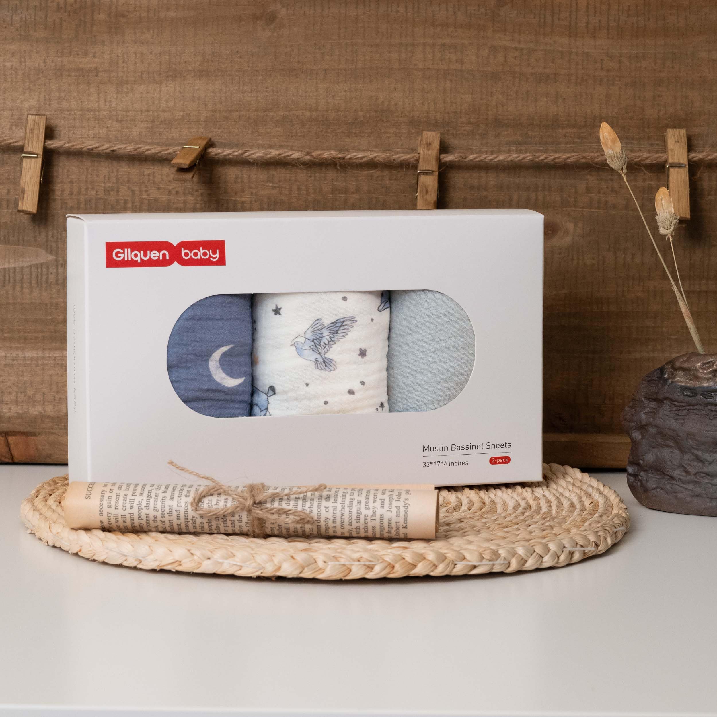 Gllquen Baby breathable bassinet sheets resting neatly, creating a calm nursery vibe.